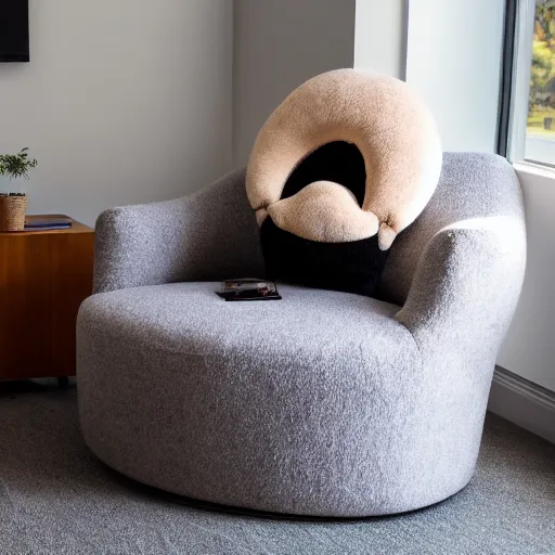 Image similar to professional photo of a paw chair, a comfy chair shaped like a paw.