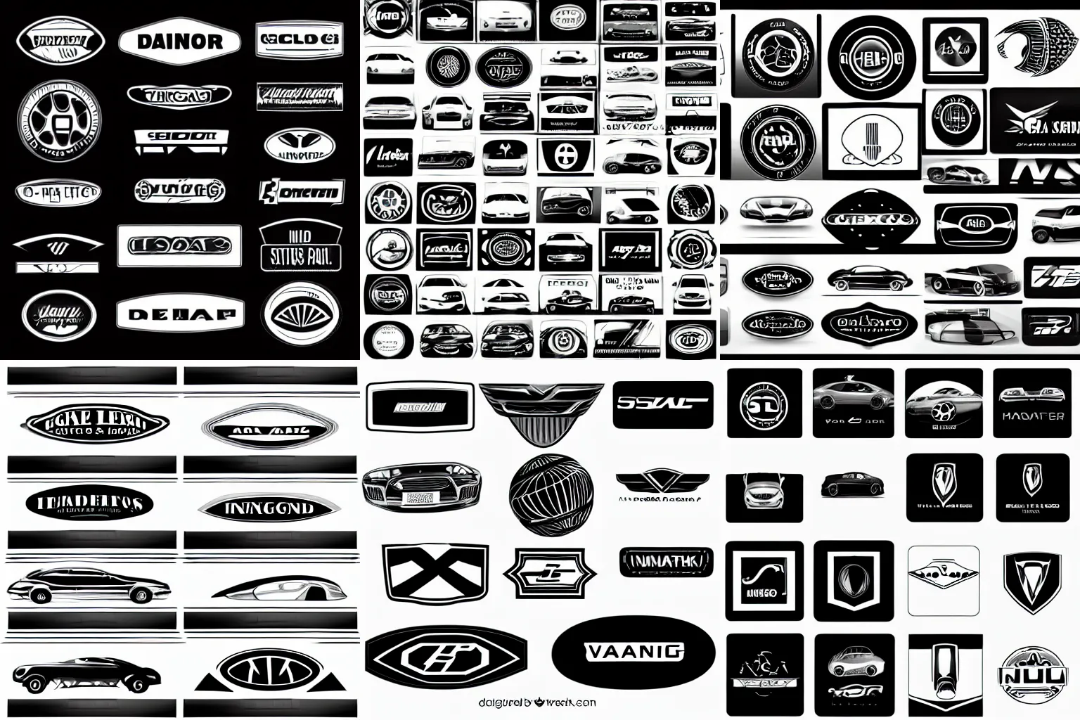 Prompt: digital black and white car logos vector asset pack
