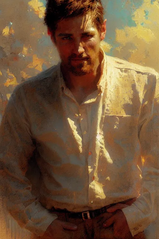 Image similar to attractive man, painting by gaston bussiere, craig mullins