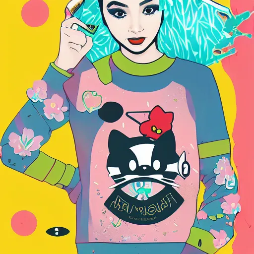 Image similar to dojacat profile picture by sachin teng x hellokitty, vector, ganja, marijuana, organic painting, hard edges, masterpiece, smoke, asymmetrical, matte paint, energetic