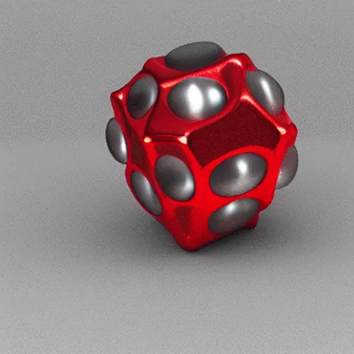 Prompt: chrome spheres on a red cube, 3d printed