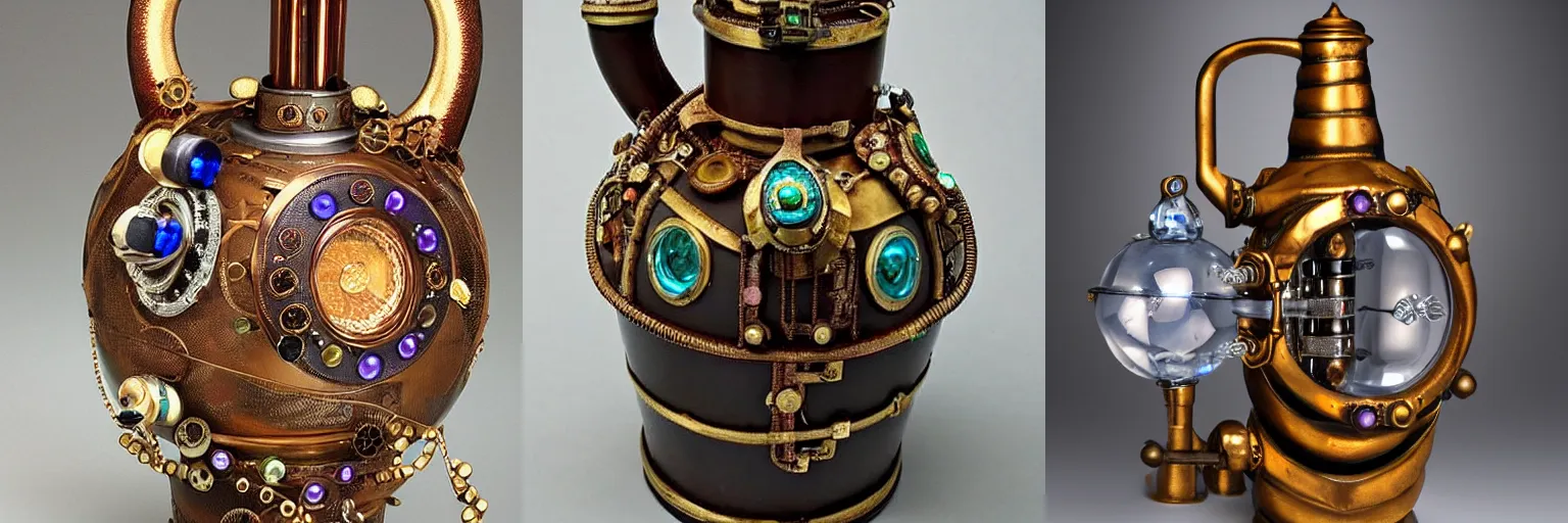 Prompt: steampunk clepsydra made of precious gemstones