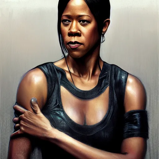 Prompt: regina king, hyperrealistic portrait, bladerunner street, art of elysium by jeremy mann and alphonse mucha, fantasy art, photo realistic, dynamic lighting, artstation, poster, volumetric lighting, very detailed face, 4 k, award winning