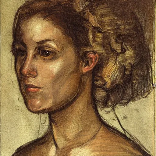 Prompt: sketch study of portrait of woman by tintoretto
