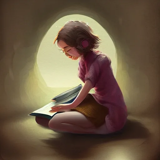 Image similar to a girl reading a book, highly detailed, digital painting, artstation, concept art, art by Benoit B. Mandelbrot