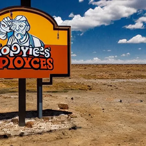 Image similar to a new popeyes chicken location in the middle of a barren wasteland, in the style of van gogh, award winning, desolate except for the popeyes