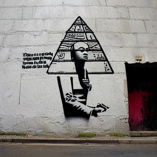 Prompt: the great pyramid art by banksy, street art