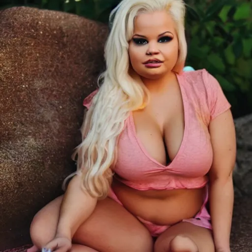 Image similar to exhausted trisha paytas relaxing, beautiful photography, full body shot