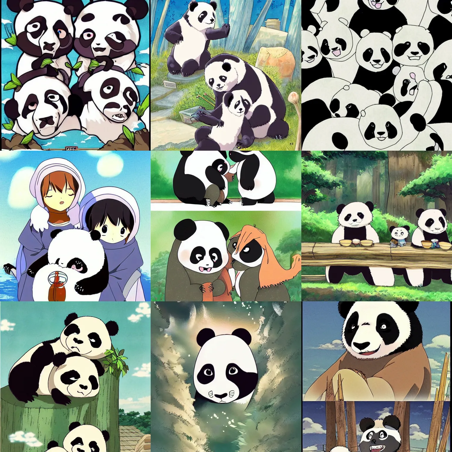 Prompt: pandas in an anime style, studio ghibli