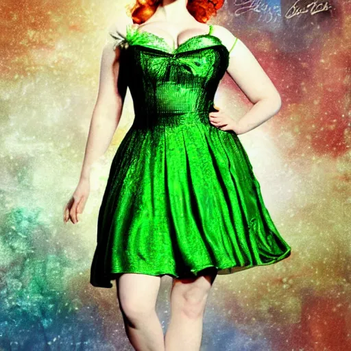 Image similar to christina hendricks with tinkerbell clothes, digital art,