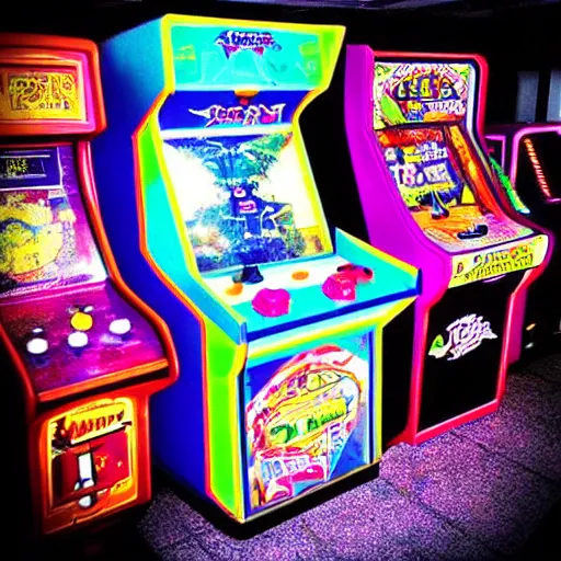 Prompt: “ nostalgic arcade, liminal, colorful aesthetic ”