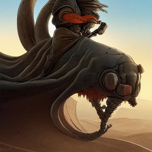 Image similar to ( ( peter griffin ) ) riding on the back of a ( worm ) from ( dune ), fantasy art, landscape art, in the style of greg rutkowski, illustration, epic