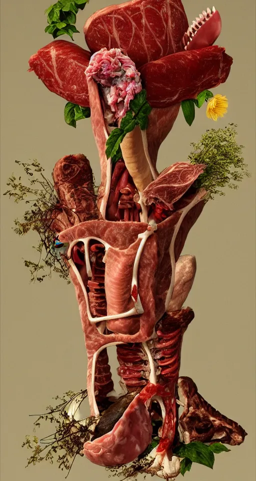 Image similar to Professional arrangement of human flesh, bones, teeth, and rotten meat in a flower vase