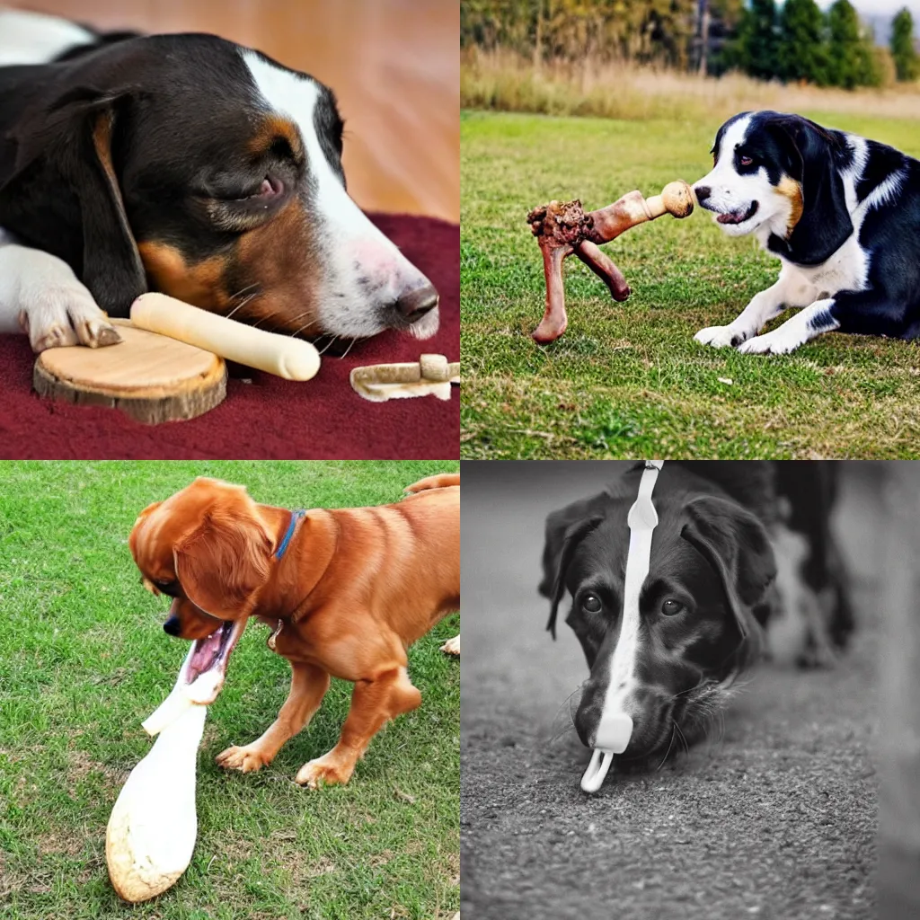 Prompt: a secret photo of a dog eating a bone