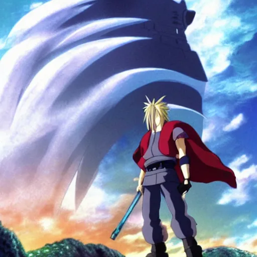 Image similar to cloud ff 7 anime, studio ghibli