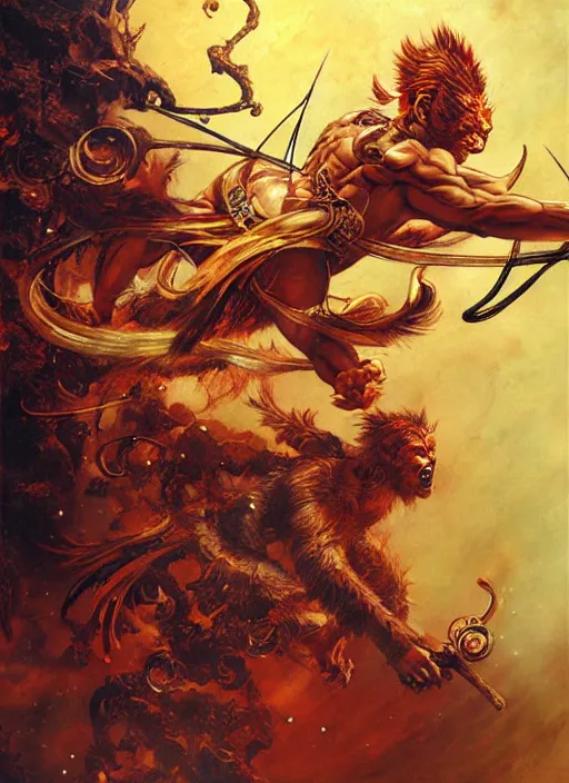 Prompt: sun wukong makes a havoc in the heavenly palace by karol bak