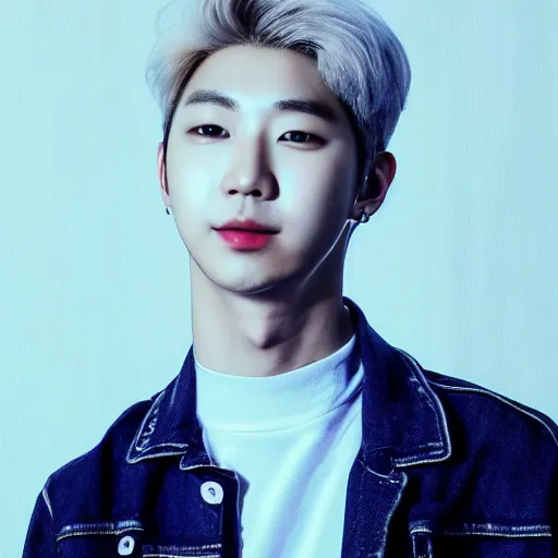 Image similar to Kim Namjoon of BTS band , hyper Realistic 8k