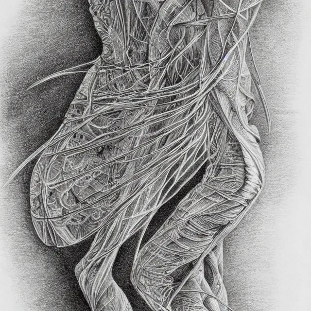 Image similar to hyper detailed bw linear pencil drawing, woman ballet dancer, organic symmetric shapes by ernst haeckel