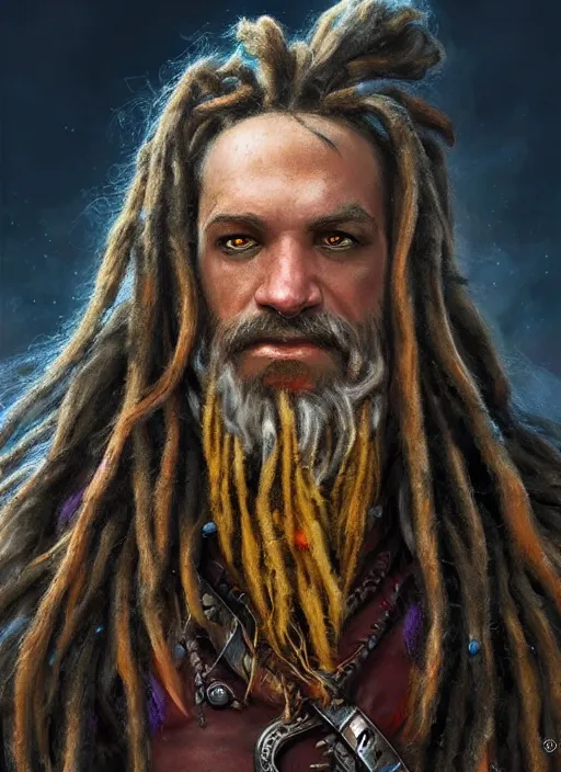 Image similar to human dreadlock, ultra detailed fantasy, dndbeyond, bright, colourful, realistic, dnd character portrait, full body, pathfinder, pinterest, art by ralph horsley, dnd, rpg, lotr game design fanart by concept art, behance hd, artstation, deviantart, hdr render in unreal engine 5