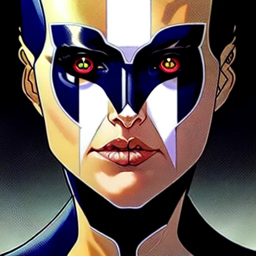 Image similar to artgerm, joshua middleton comic cover art, pretty domino marvel comics sarah michelle gellar, white skin, asymmetrical black spot covering left eye only, no spot right eye, symmetrical eyes, symmetrical face