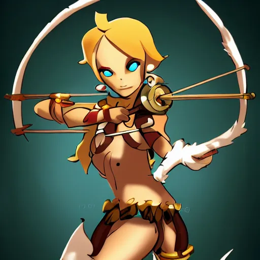 Image similar to a beautiful archer girl in the style of Xavier Houssin, wakfu, dofus