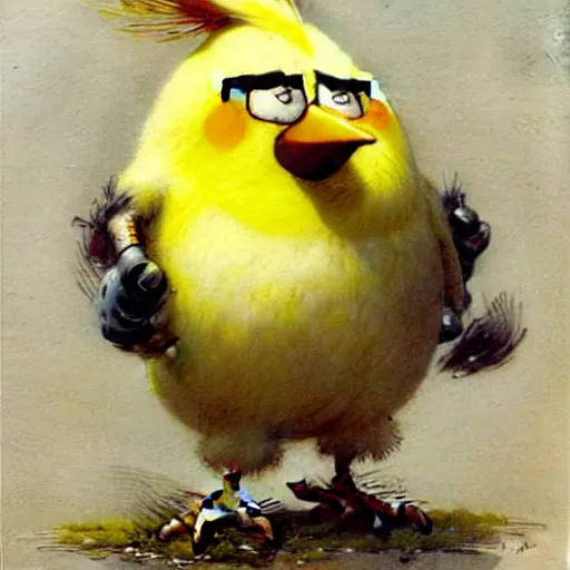 Prompt: ( ( ( ( ( yellow angry bird. muted colors. ) ) ) ) ) by jean - baptiste monge!!!!!!!!!!!!!!!!!!!!!!!!!!!