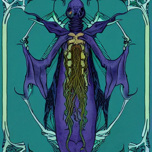 Image similar to undead ilithid mindflayer dracolich, Dungeons & Dragons, Art nouveau, honeycomb background,