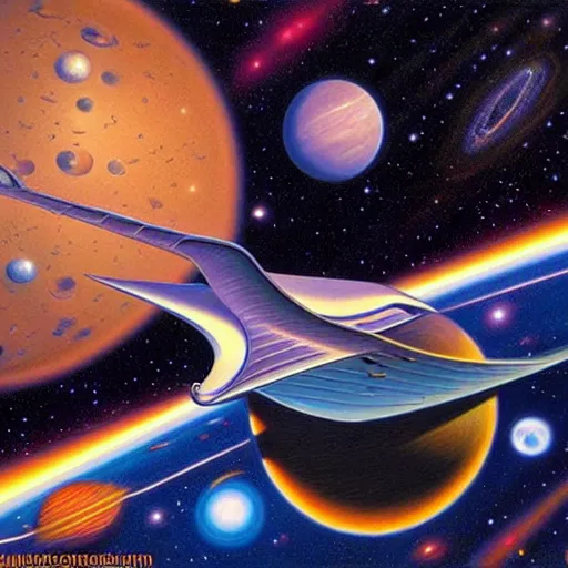 Prompt: Liminal space in outer space by Greg Hildebrandt
