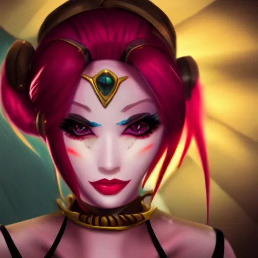 Image similar to jinx from league of legends portrait, cinematic