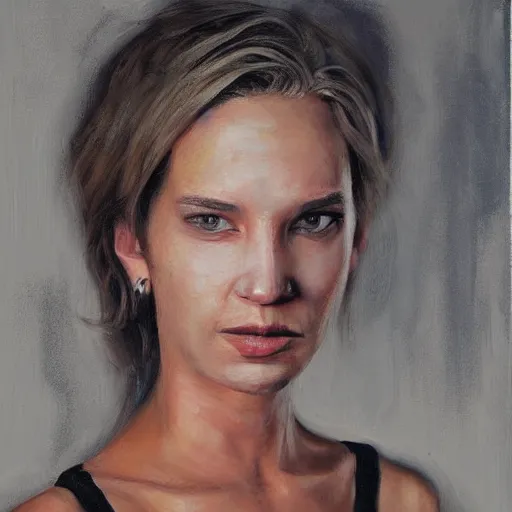 Prompt: a feminine version of female bill maher jeremy mann painting