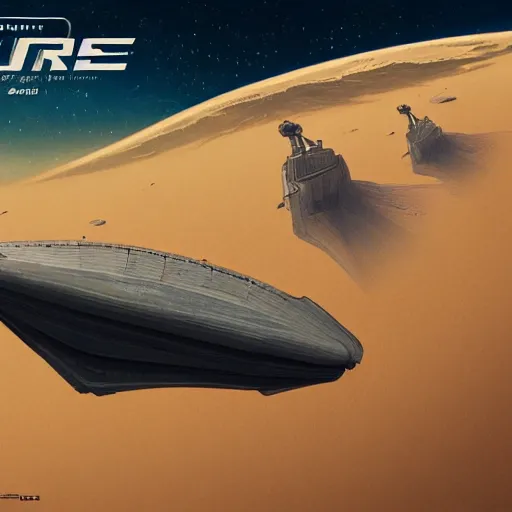 Image similar to giant spacecraft, highly detailed, trending on artstation, dune style, denis villeneuve