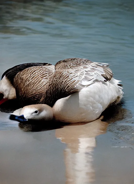 Image similar to ryan gosling fused with a goose, construction, natural light, bloom, detailed face, magazine, press, photo, steve mccurry, david lazar, canon, nikon, focus