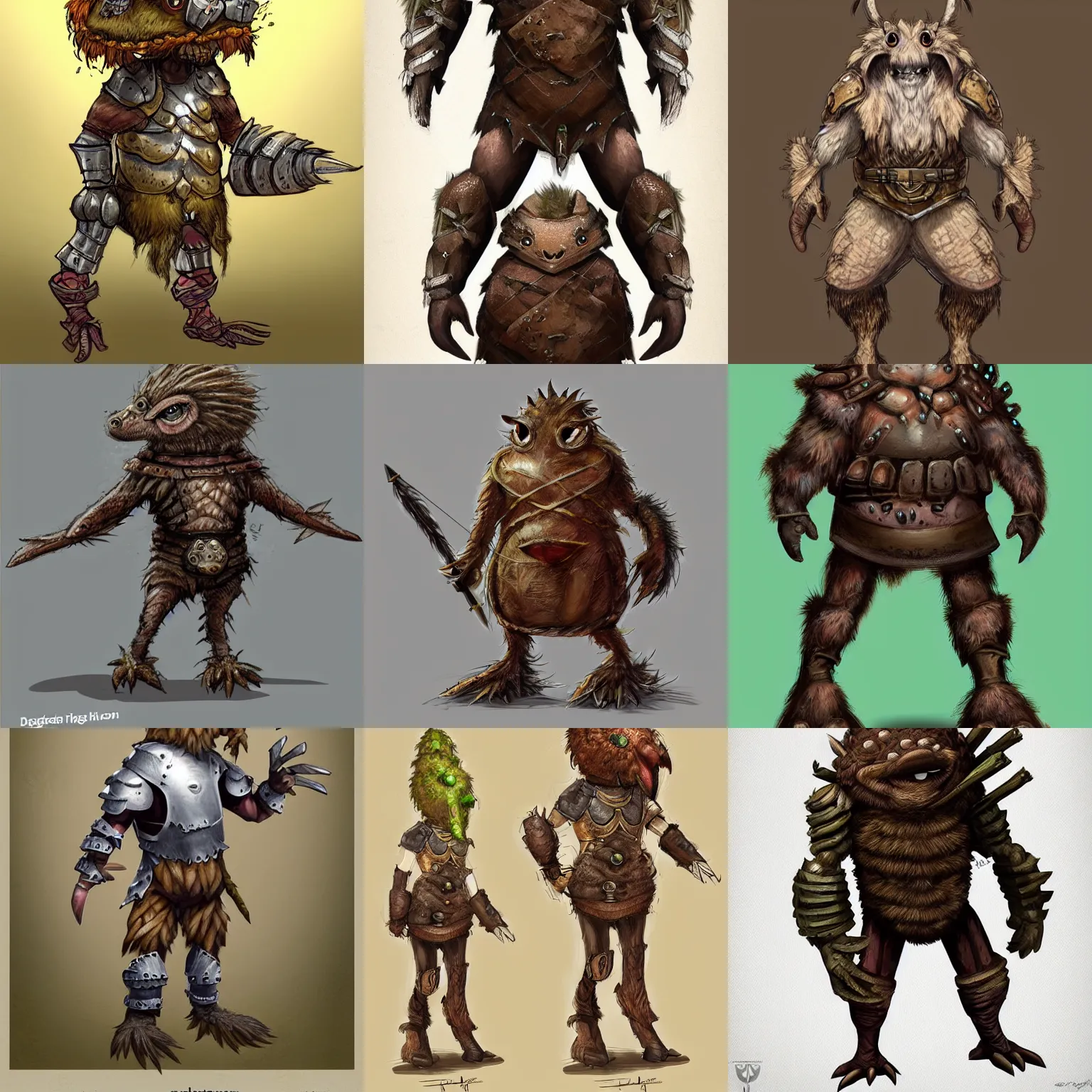 Prompt: character concept art of a haggis creature wearing armor, digital art, trending on artstation