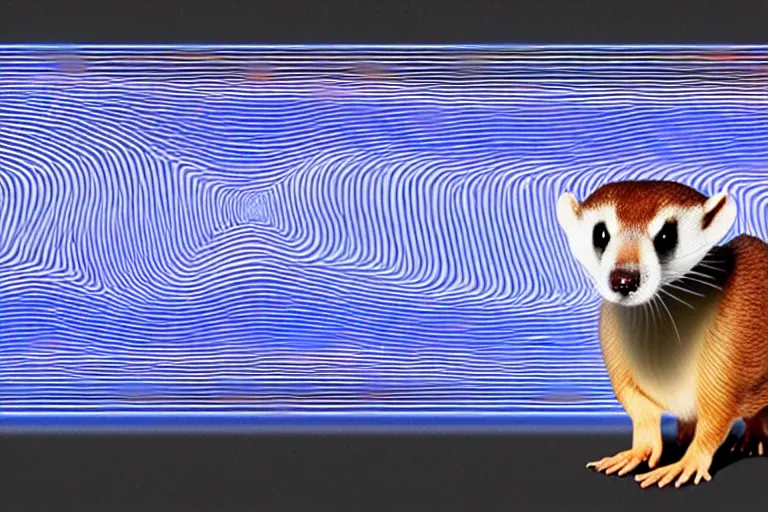 Prompt: an oscilloscope shaking a sound wave, wiggling a weasel, a stoat sinusoid spectacle : the wiggle and the wave