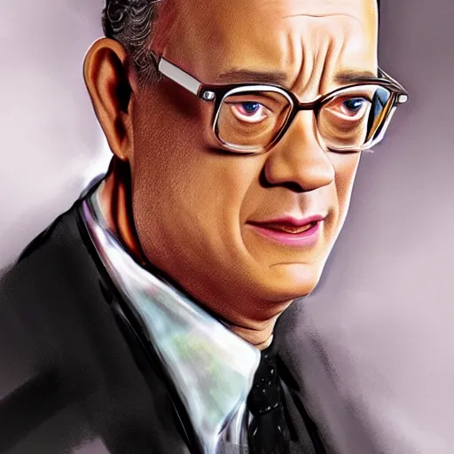 Prompt: Tom Hanks with huge adorable eyes, realistic digital art, trending on artstation