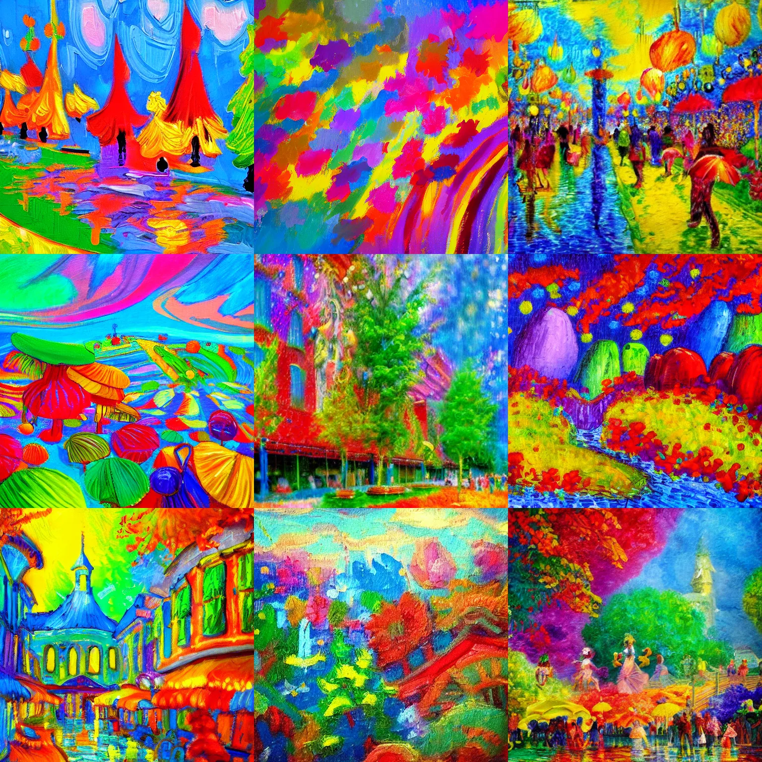Prompt: impressionist painting of imaginationland, whimsical, joyful, colorful, vibrant