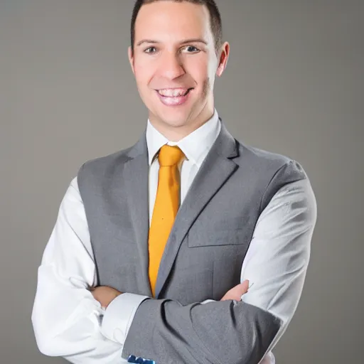 Image similar to corporate portrait, junior sales executive with no morals, professional studio lighting