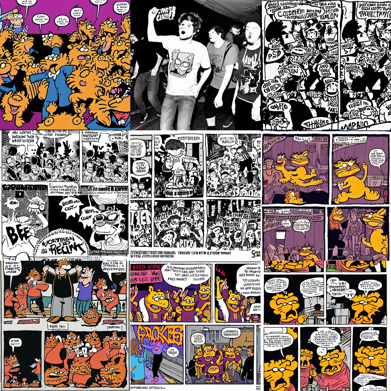 Prompt: garfield moshing at a hardcore punk show