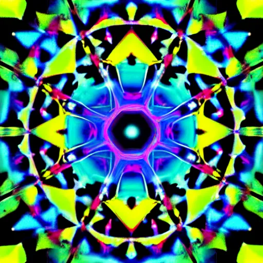 Prompt: a photo of a distant nebular in space with geometric kaleidoscopic pattern of neon colors trending 4 k intricate digital art