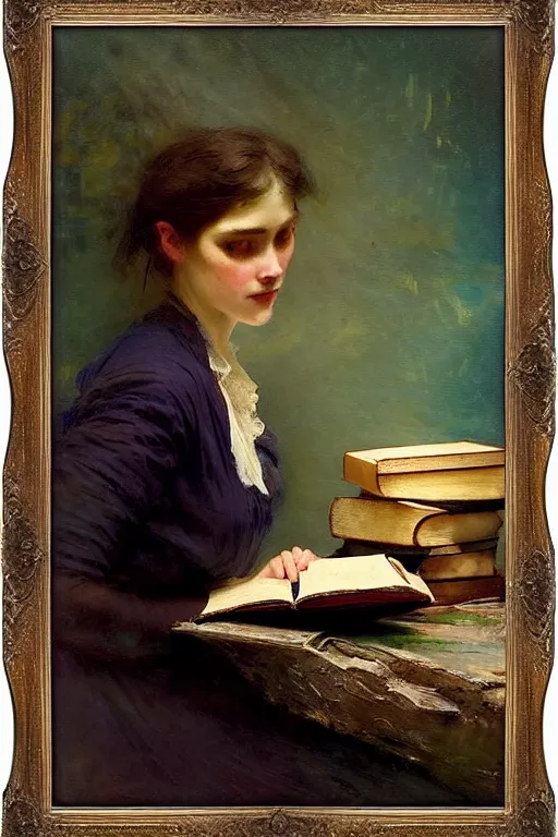 Image similar to soft colorsphotograph imax and solomon joseph solomon and richard schmid and jeremy lipking victorian loose genre loose painting full stack of books, bookish, book lover, bookshop