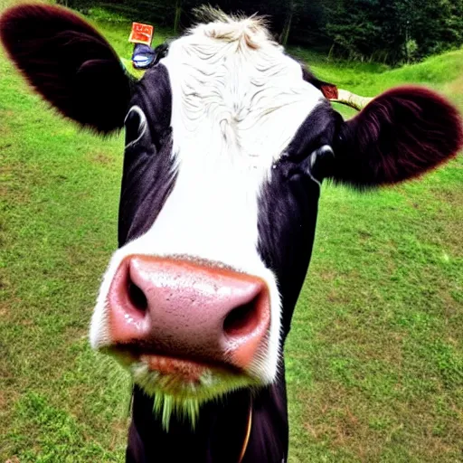 Prompt: Cow accidentally takes a selfie