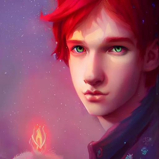 Image similar to colorful and Festive Captivating Fairy teenager boy with red hair, atmospheric lighting, painted, intricate, highly detailed by Charlie Bowater