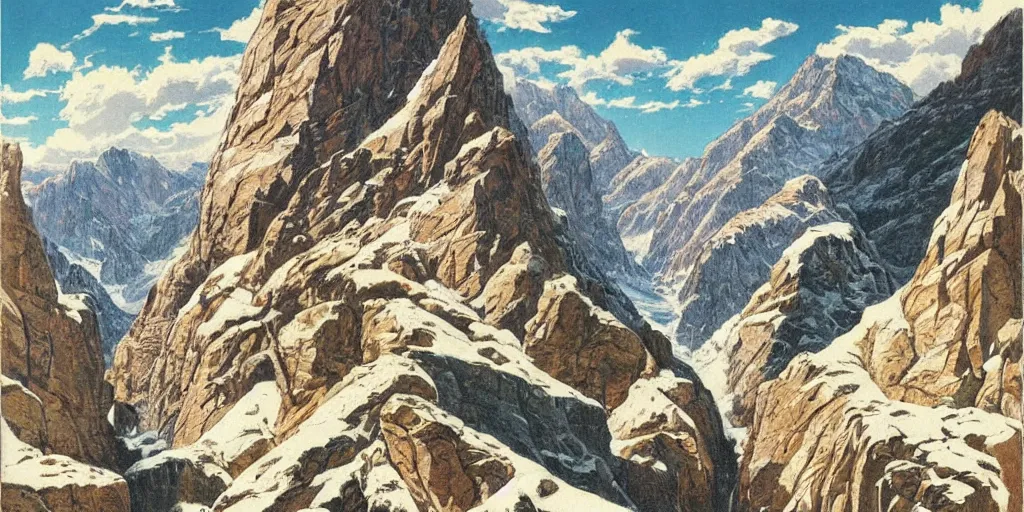 Prompt: beautiful!!!!!!!!!!!! idyllic poster illustration for a craggy ice snow valley canyon national park by ludwig hohlwein, ludwig hohlwein!!!!!!!!!!