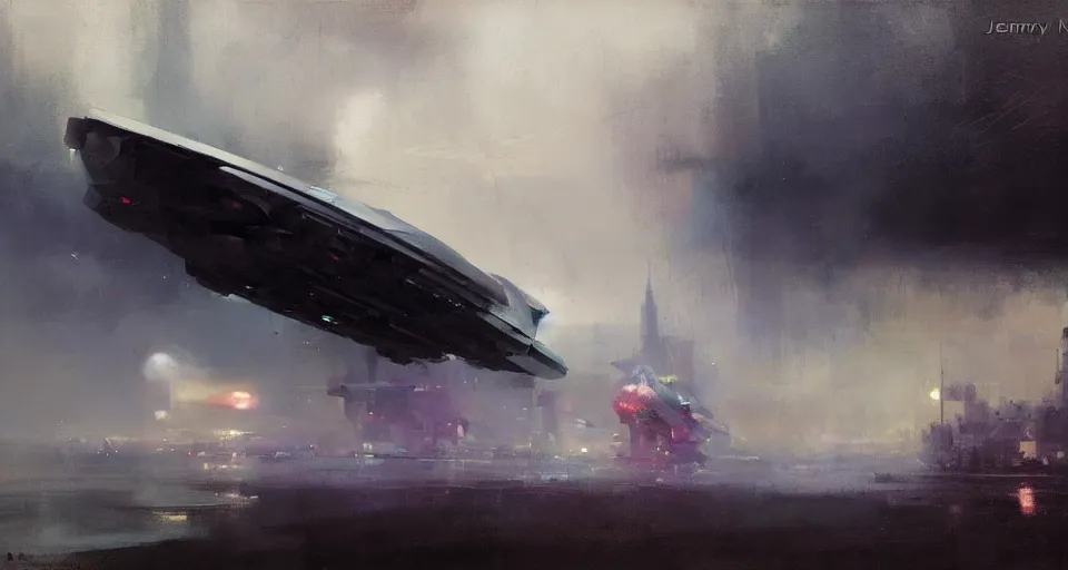 Prompt: spaceship, by jeremy mann, john harris.