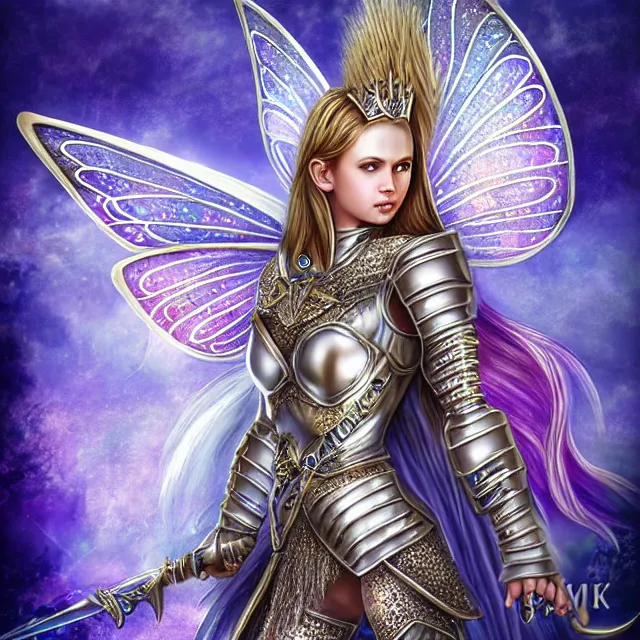 Image similar to fairy warrior queen in sparkling armour, highly detailed, 4 k, hdr, smooth, sharp focus, high resolution, award - winning photo, illustrated by anne stokes, photorealistic