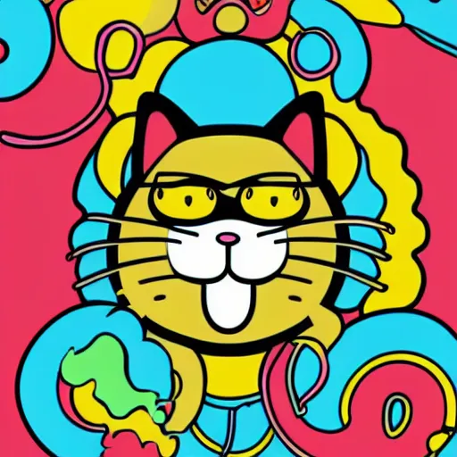 Image similar to a happy cat, cartoon, Anthropomorphic, highly detailed, colorful, illustration, smooth and clean vector curves, no jagged lines, vector art, smooth