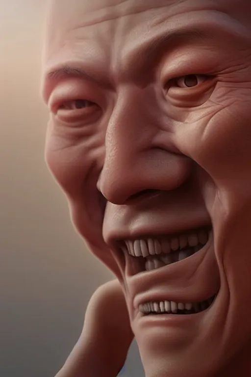 Image similar to hyperrealistic close-up translucent exoskeleton!! smiling chinese man covered highly detailed concept art eric zener elson peter cinematic side soft light high angle hd 8k sharp shallow depth of field