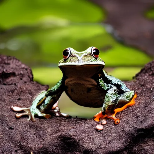 Image similar to screaming frog splits a lava lake