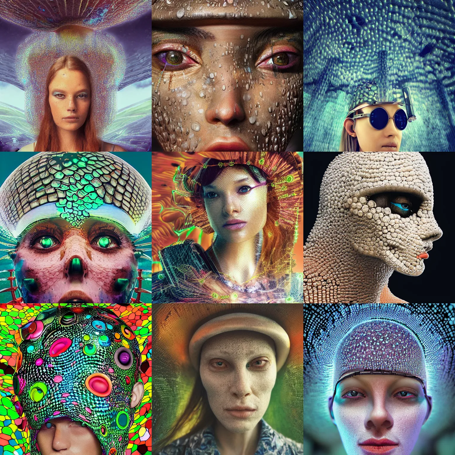 Prompt: beautiful extreme closeup portrait photo of frontiers in human psilocybin molecular fashion magazine September retrofuturism mushroom edition, highly detailed, soft lighting