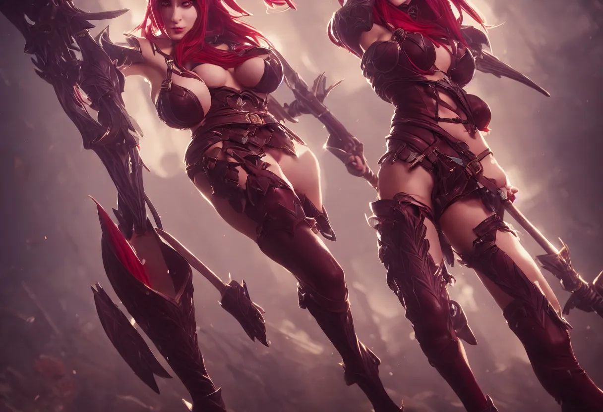 Image similar to female katarina from league of legends, hyper detailed, digital art, trending in artstation, cinematic lighting, studio quality, smooth render, unreal engine 5 rendered, octane rendered, art style by klimt and nixeu and ian sprigger and wlop and krenz cushart